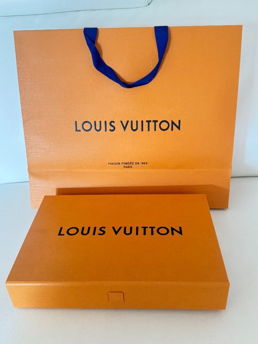Louis Vuitton Orange Paper Gift Box w/ Ribbon , card and shopping bag